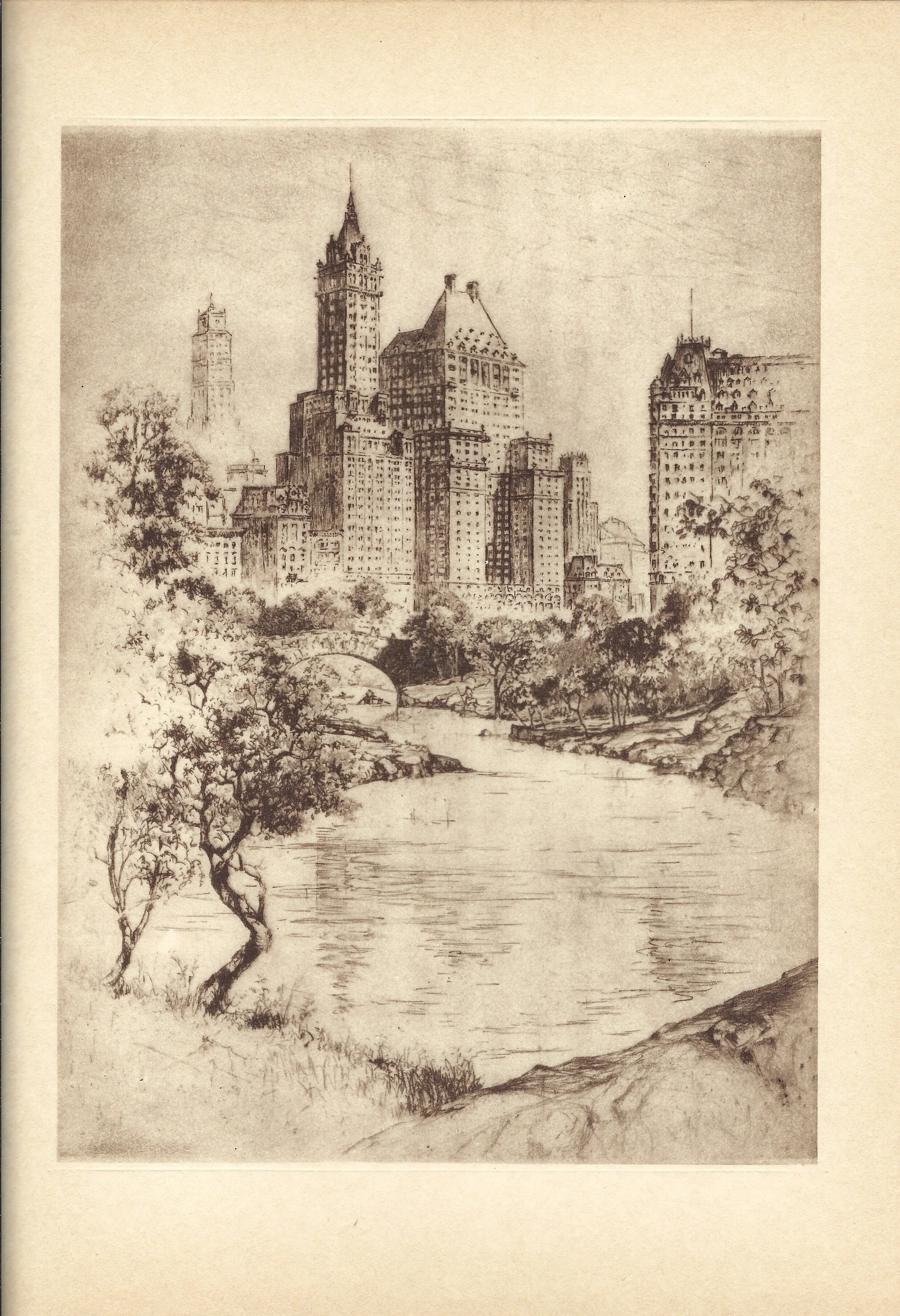 Plaza Towers and Central Park Anton Schutz Etchings New York
