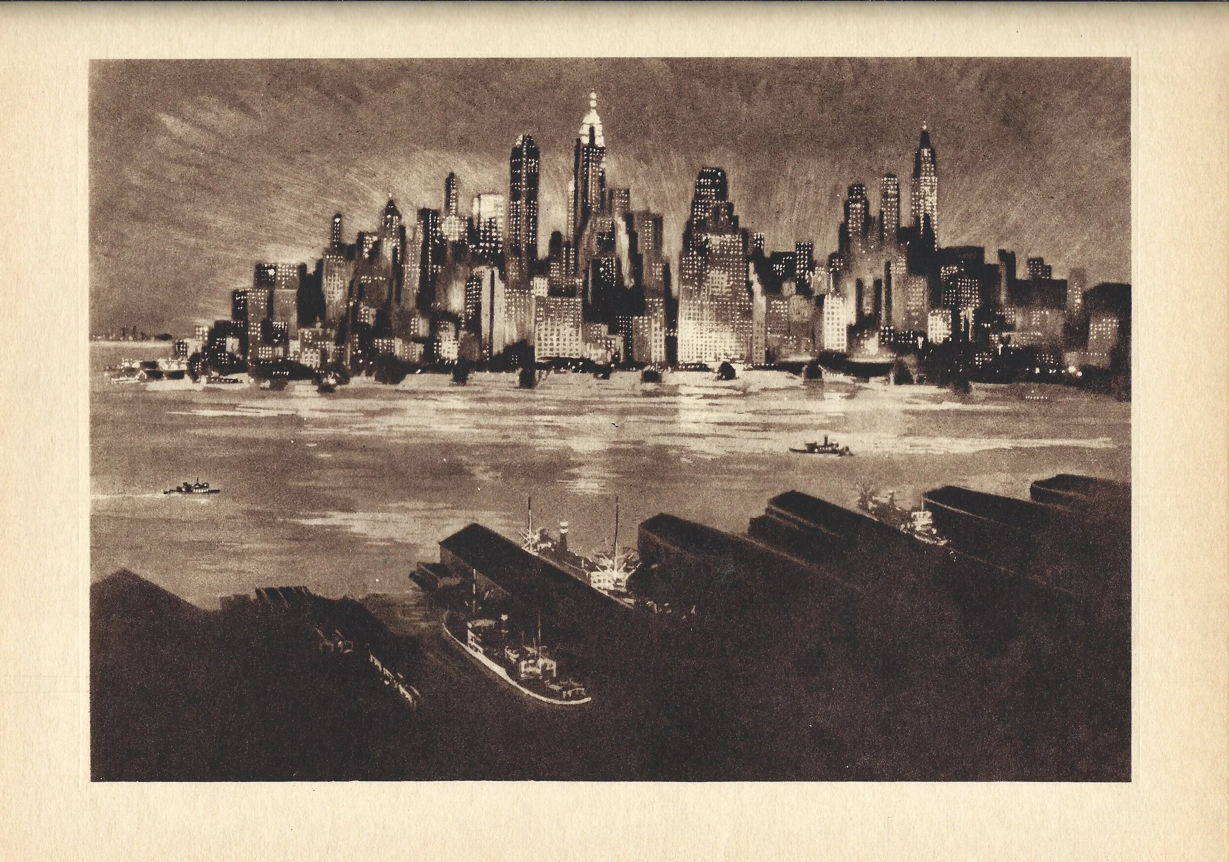 Glowing Towers Downtown at Night Anton Schutz New York Etchings