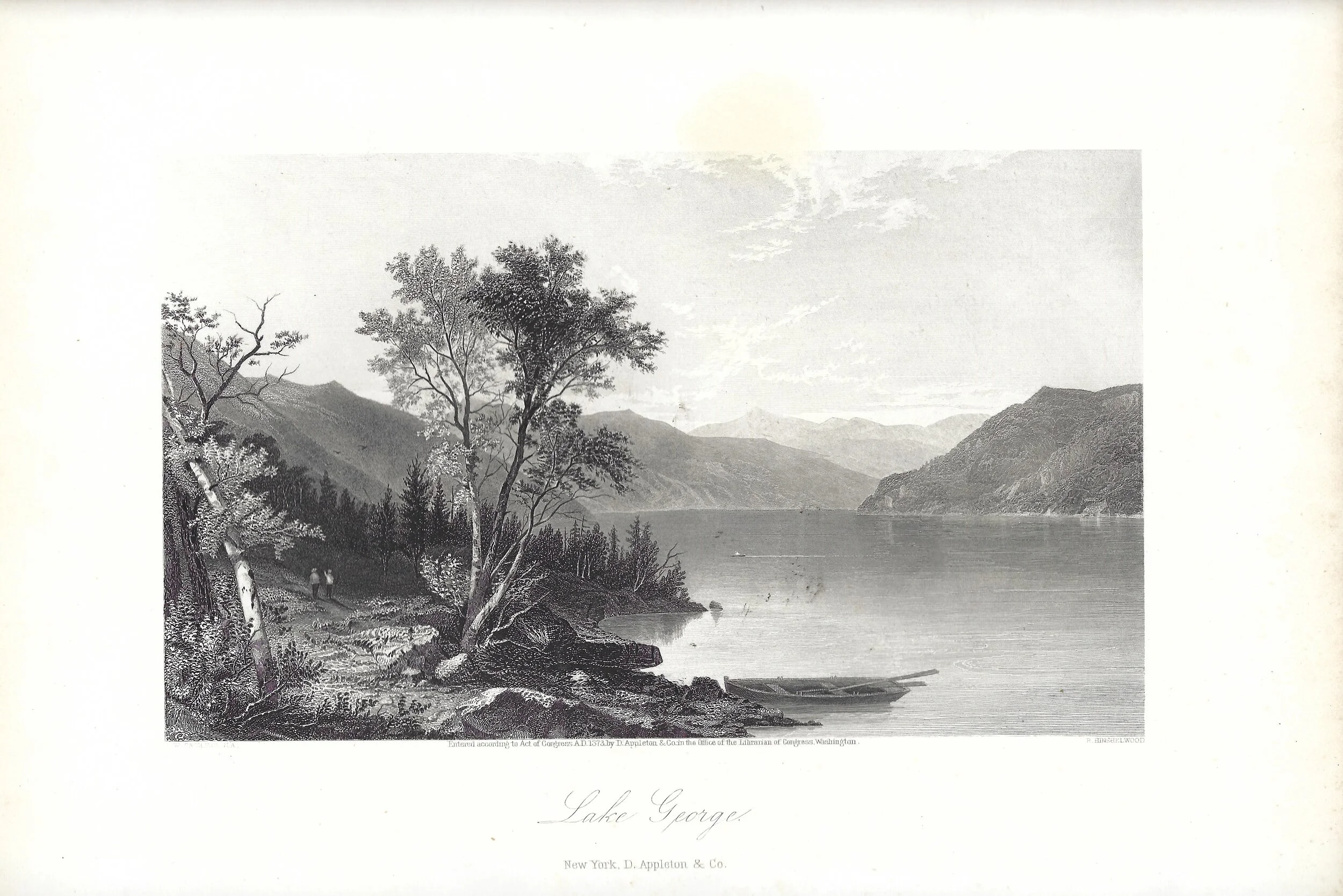 Lake George, New York  Picturesque America Steel Engraving 1874