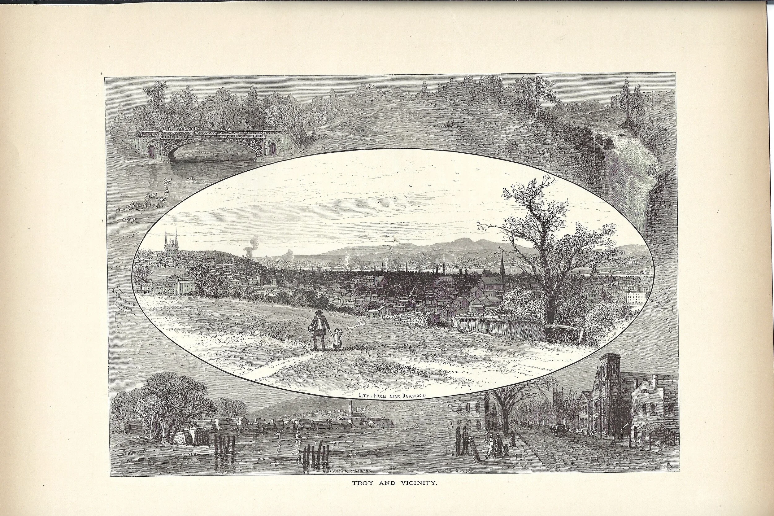 NYS Troy and Vicinity New York State Picturesque America Wood Engraving 1874