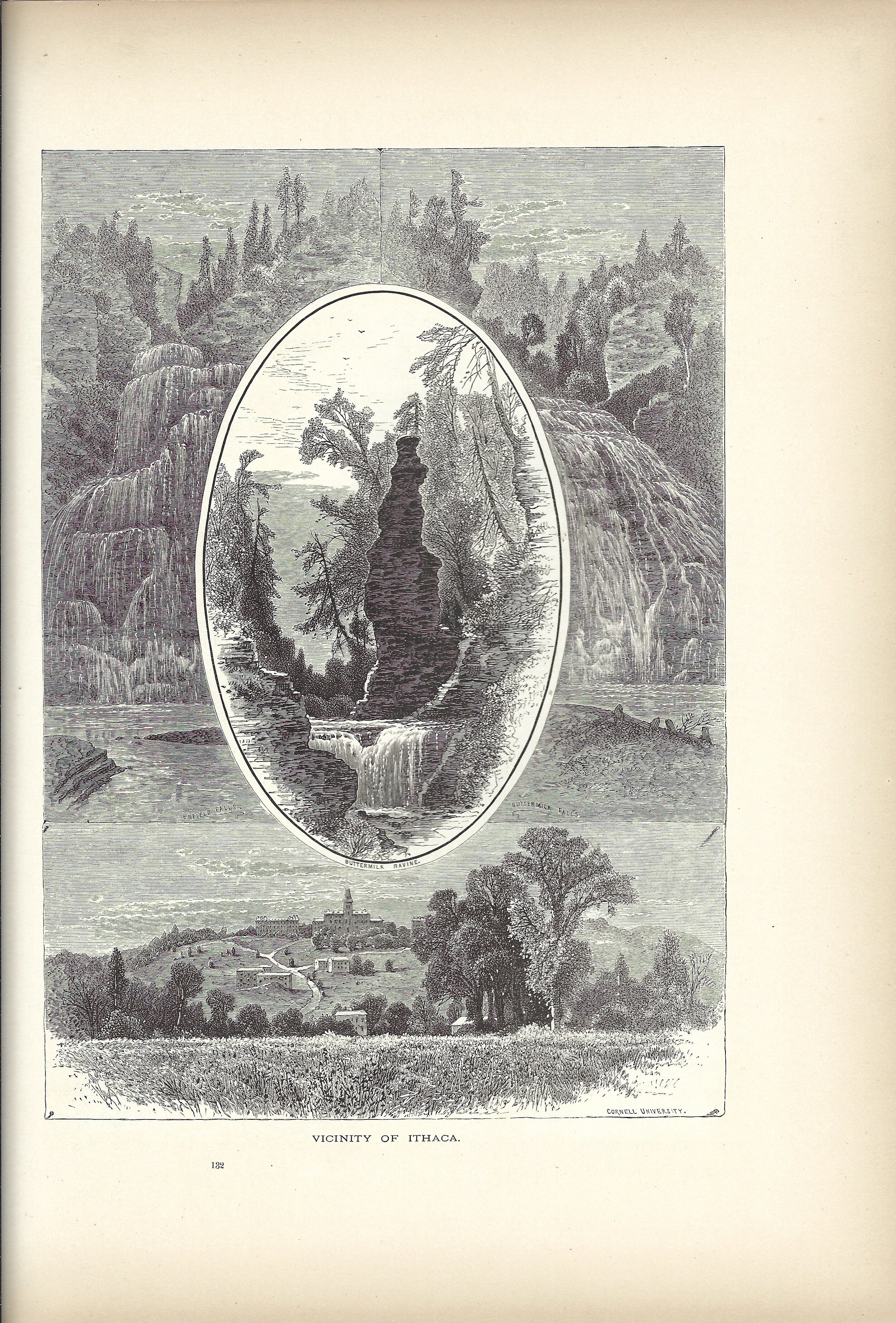 Ithaca Vicinity NYS  Picturesque America 1874 Wood Engraving