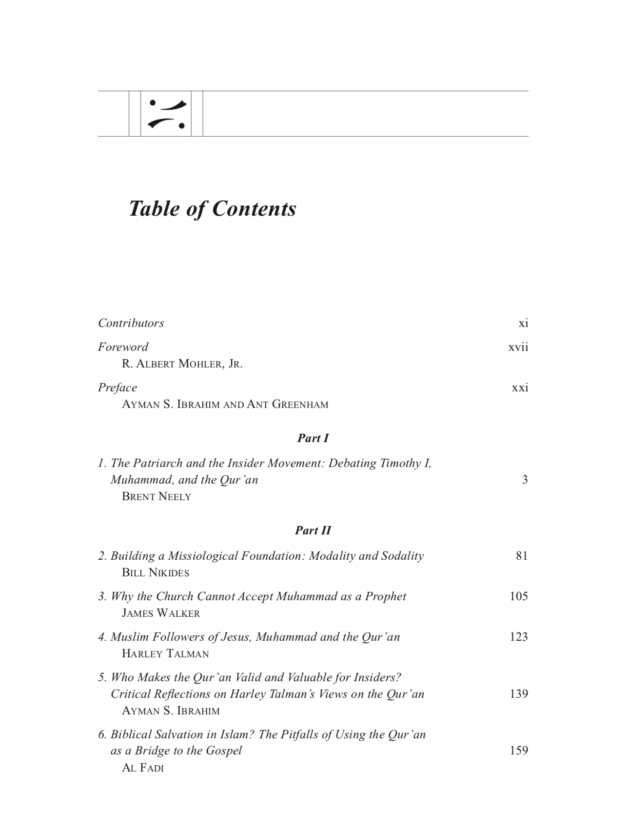Muslim Conversions to Christ - Table of Contents I.png