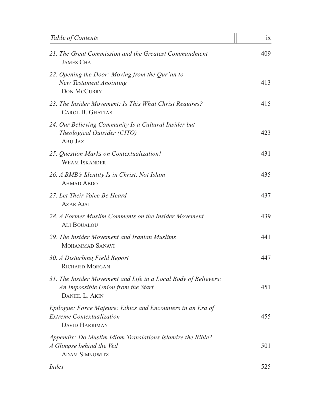 Muslim Conversions to Christ - Table of Contents III.png