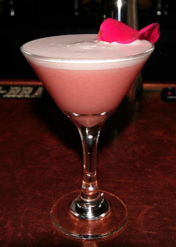 Hermosa Clover Club with Nolet gin, fig-infused Dolin Blanc, raspberry syrup and lime 