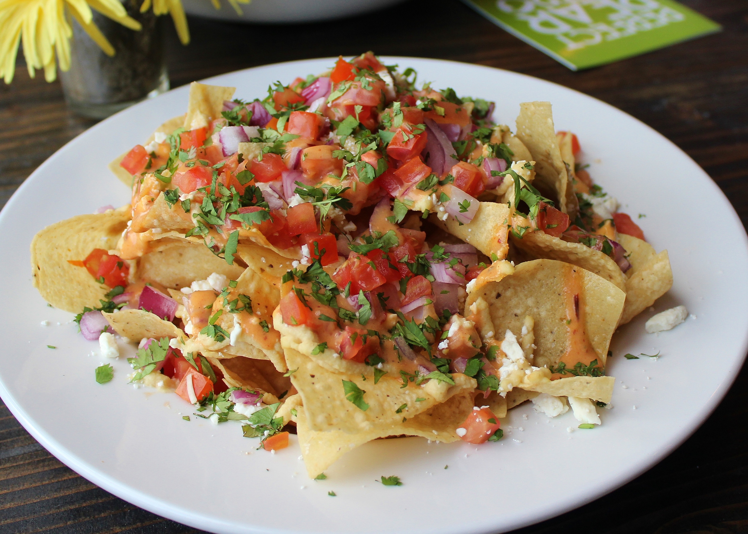 Hummus and feta nachos at Perfect Pear