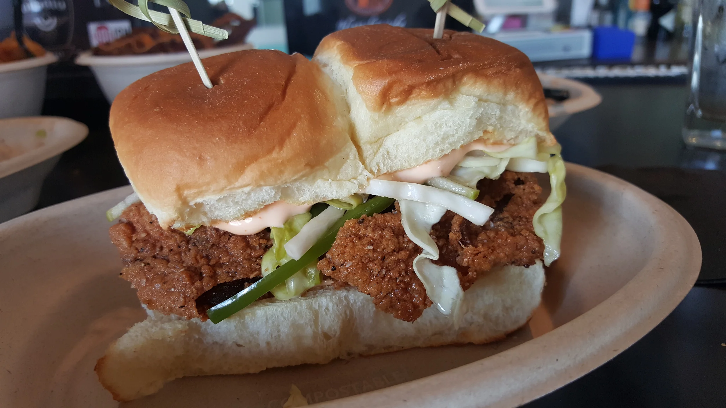 Fried chicken skin po' boy