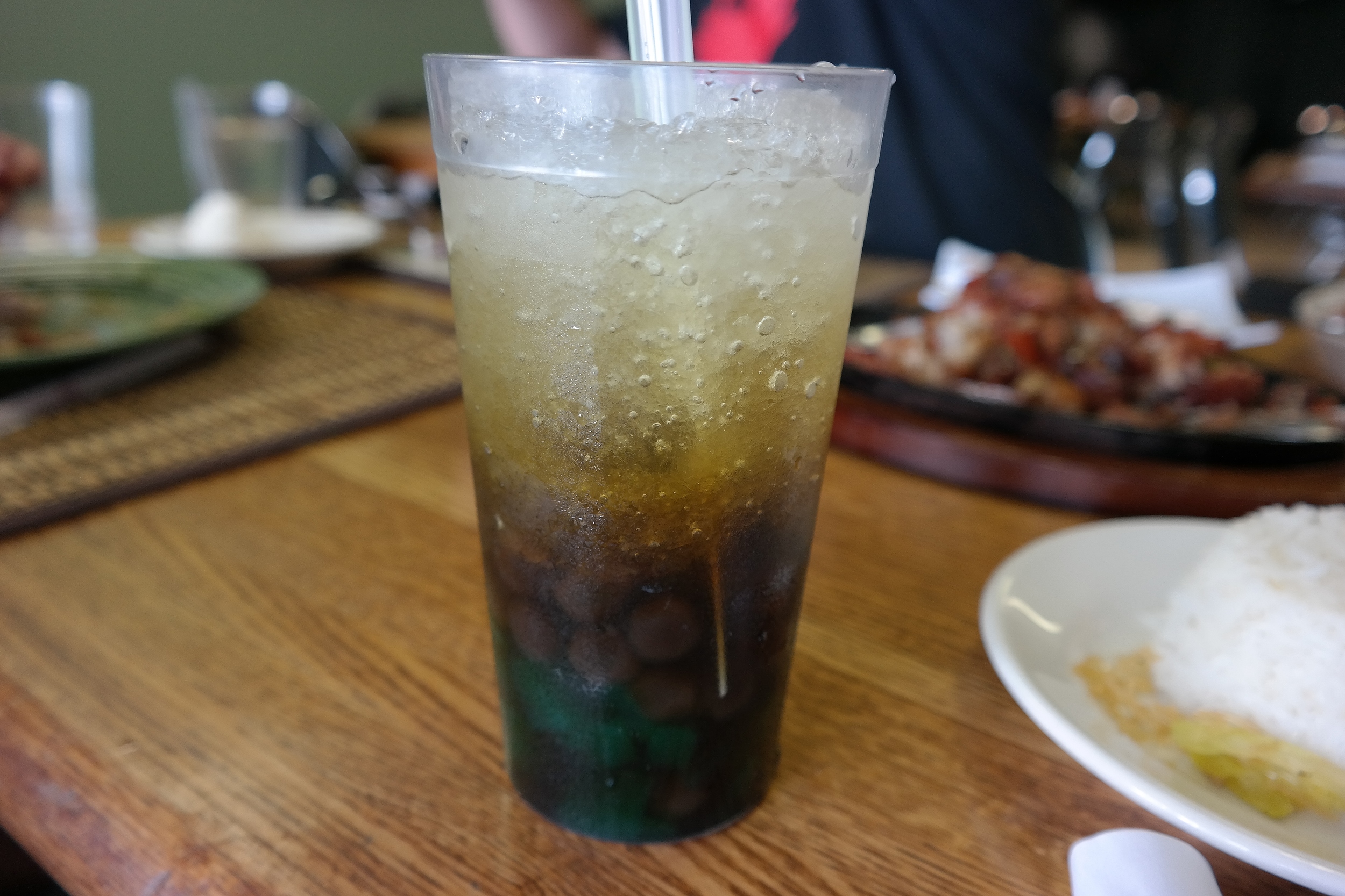 Sago at gulaman (a Filipino drink with gelatin, tapioca pearls, crushed ice).