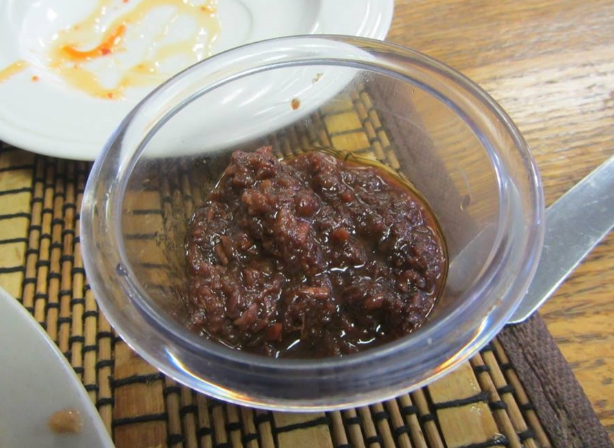 Bagoong (shrimp paste) served with the kare-kare 