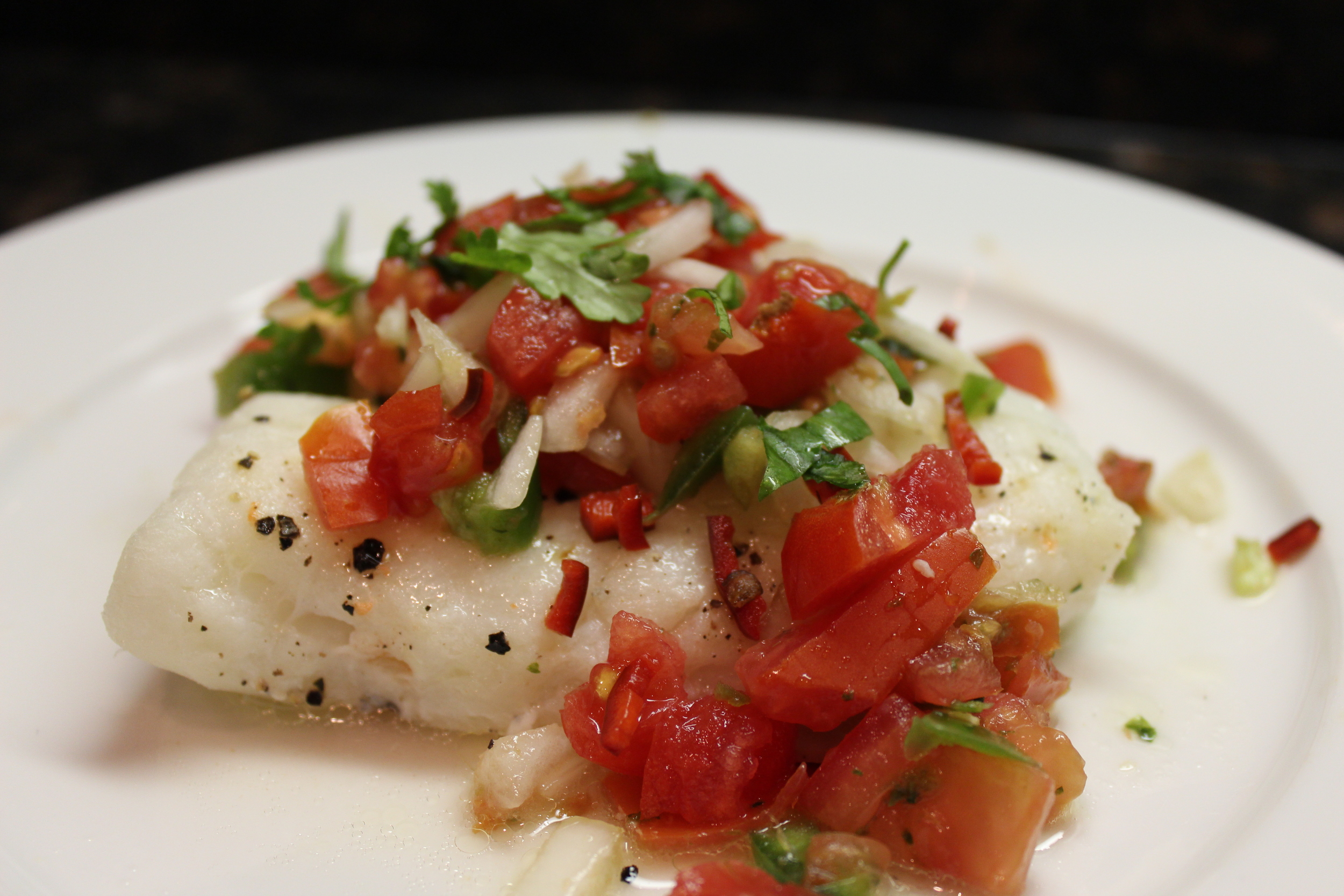 Slow-roasted cod with garden salsa