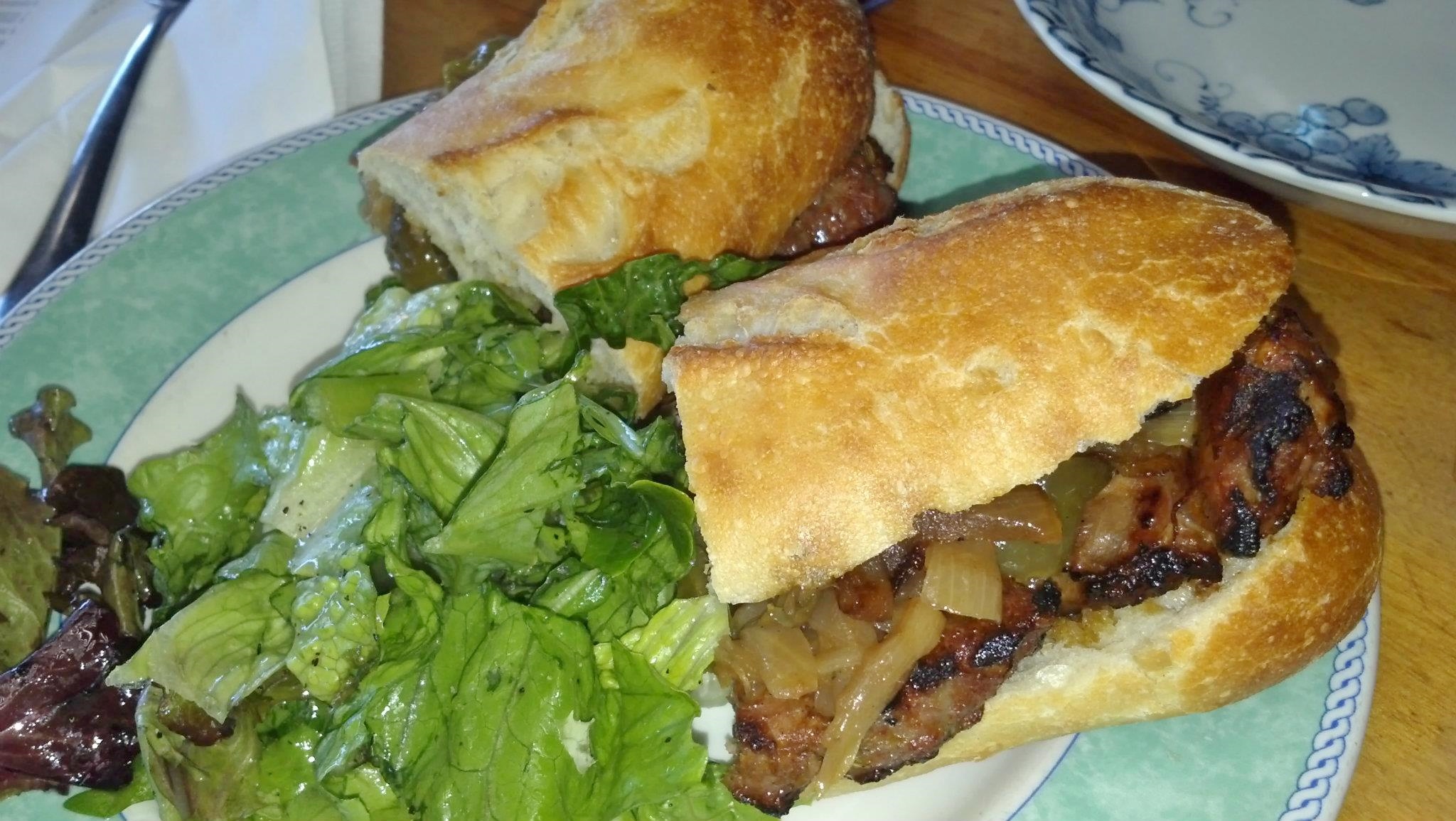 Tizio sandwich (homemade sausage with peppers and onions)