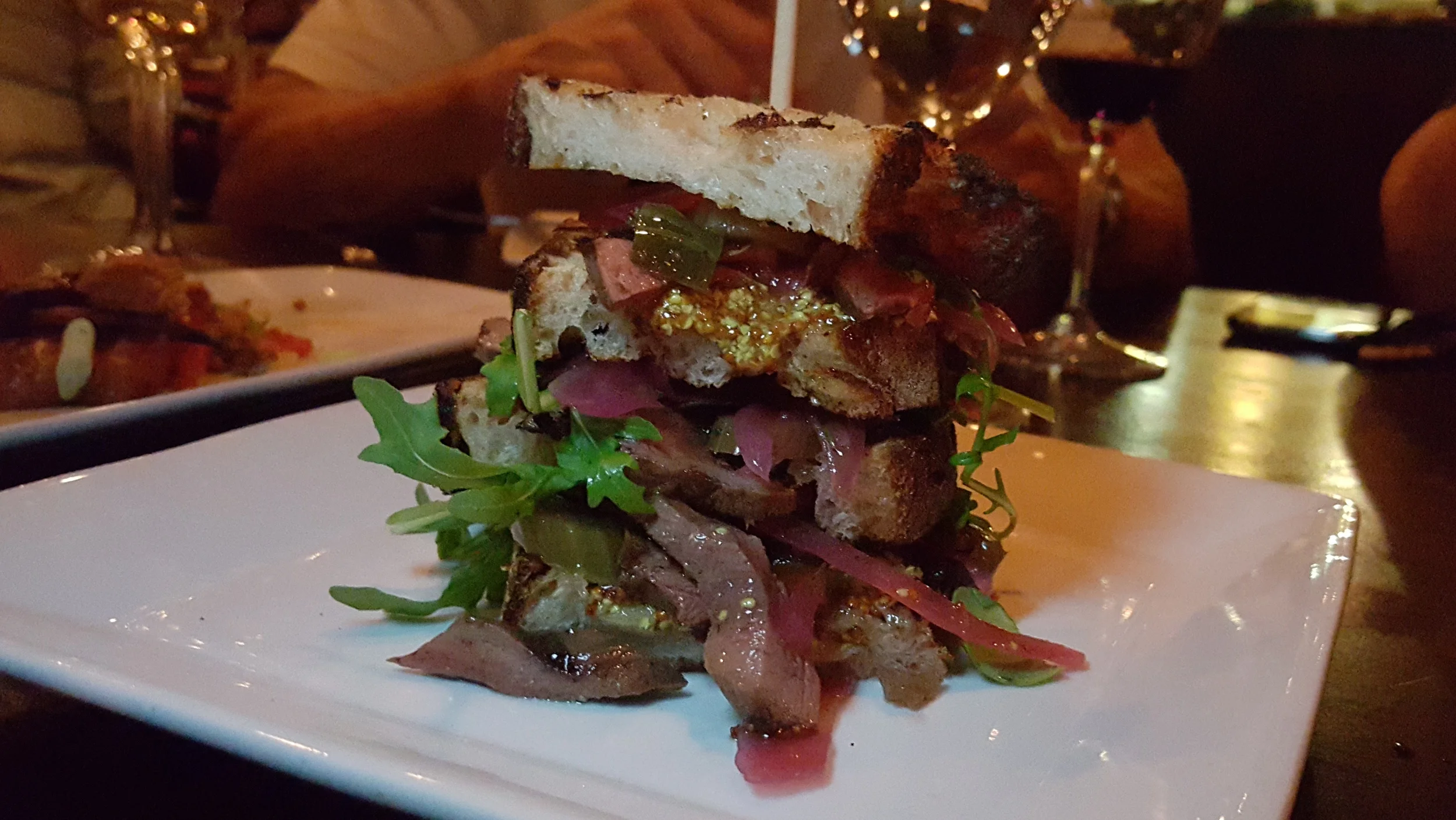 Beef heart sandwich with giardiniera and house mustard