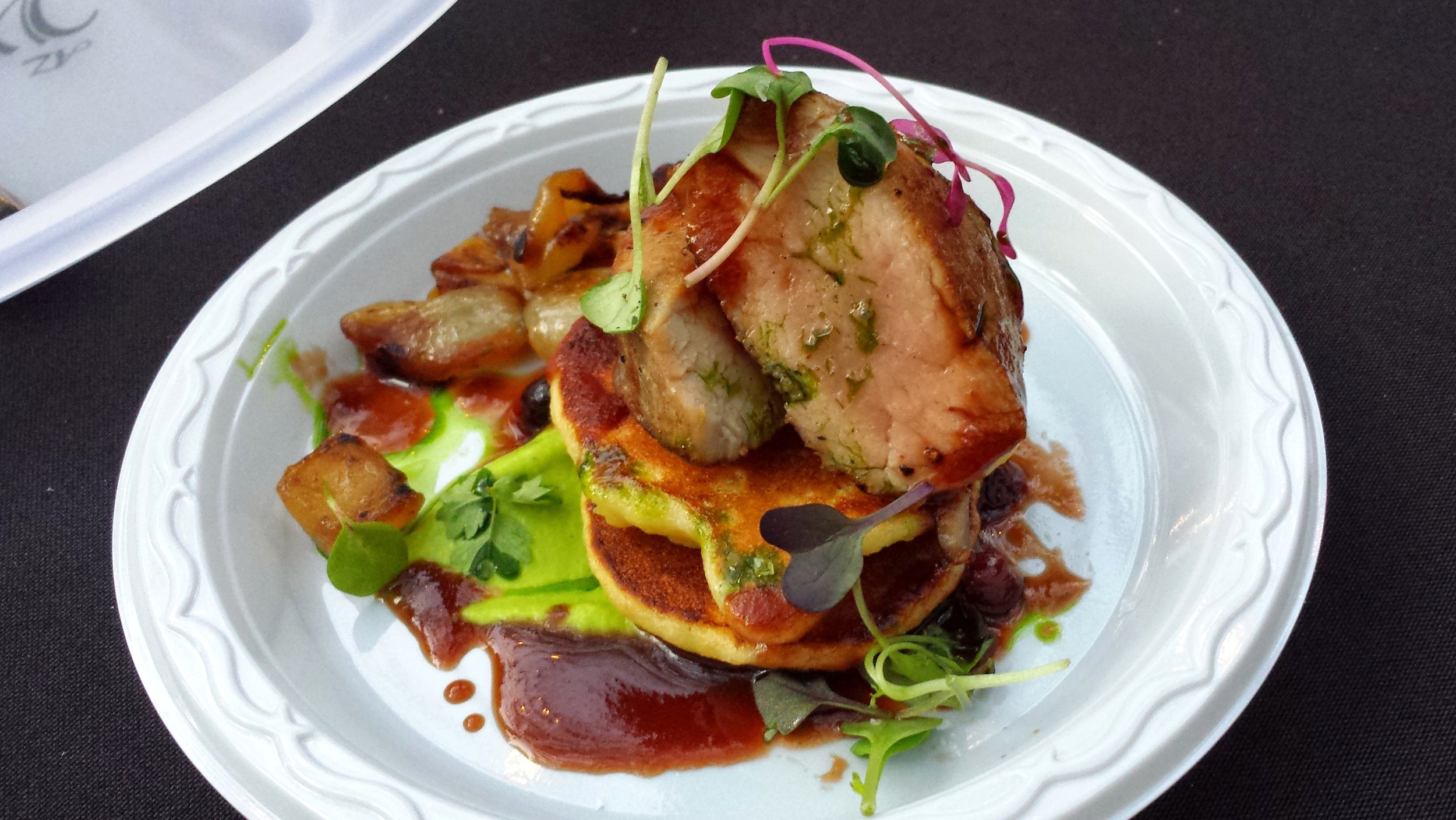 Different Pointe of View's smoked pork tenderloin with honey griddle cake.