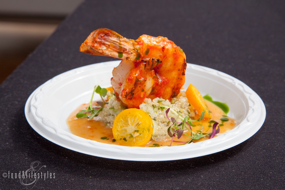 Different Pointe of View's piquillo pepper shrimp with quinoa, kumquat reduction, basil oil 