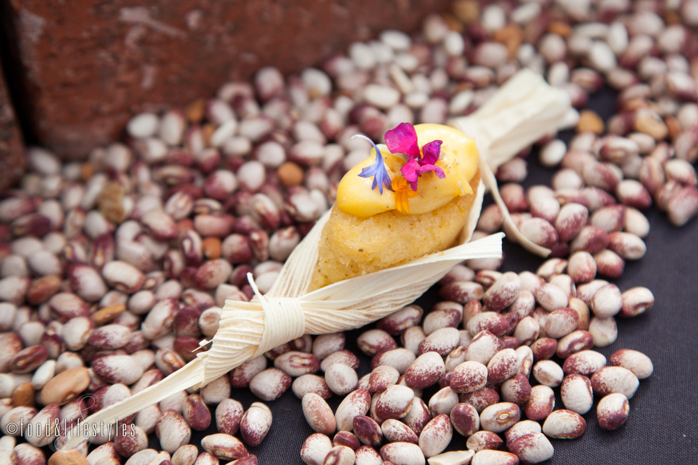 60-day corn cake with sweet butternut crème and mesquite dust from Kai