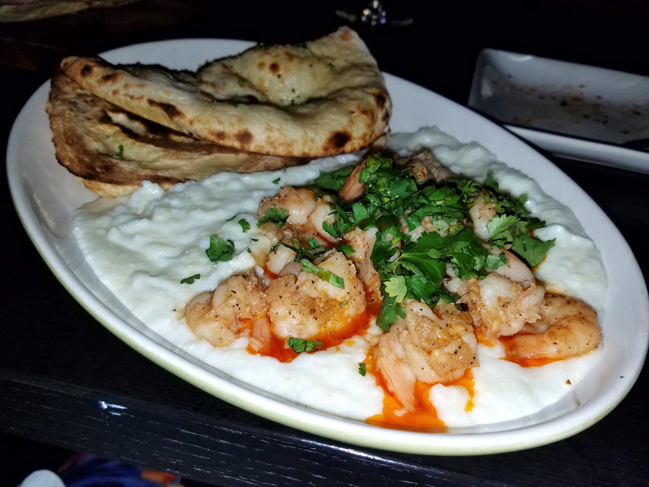 Shrimp and grits with chipotle chile oil