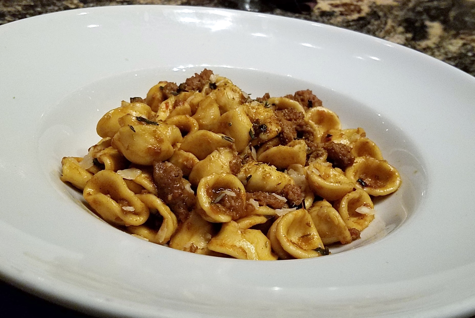 Orecchiette with housemade turkey sausage, wilted Swiss chard, thyme and fennel pollen