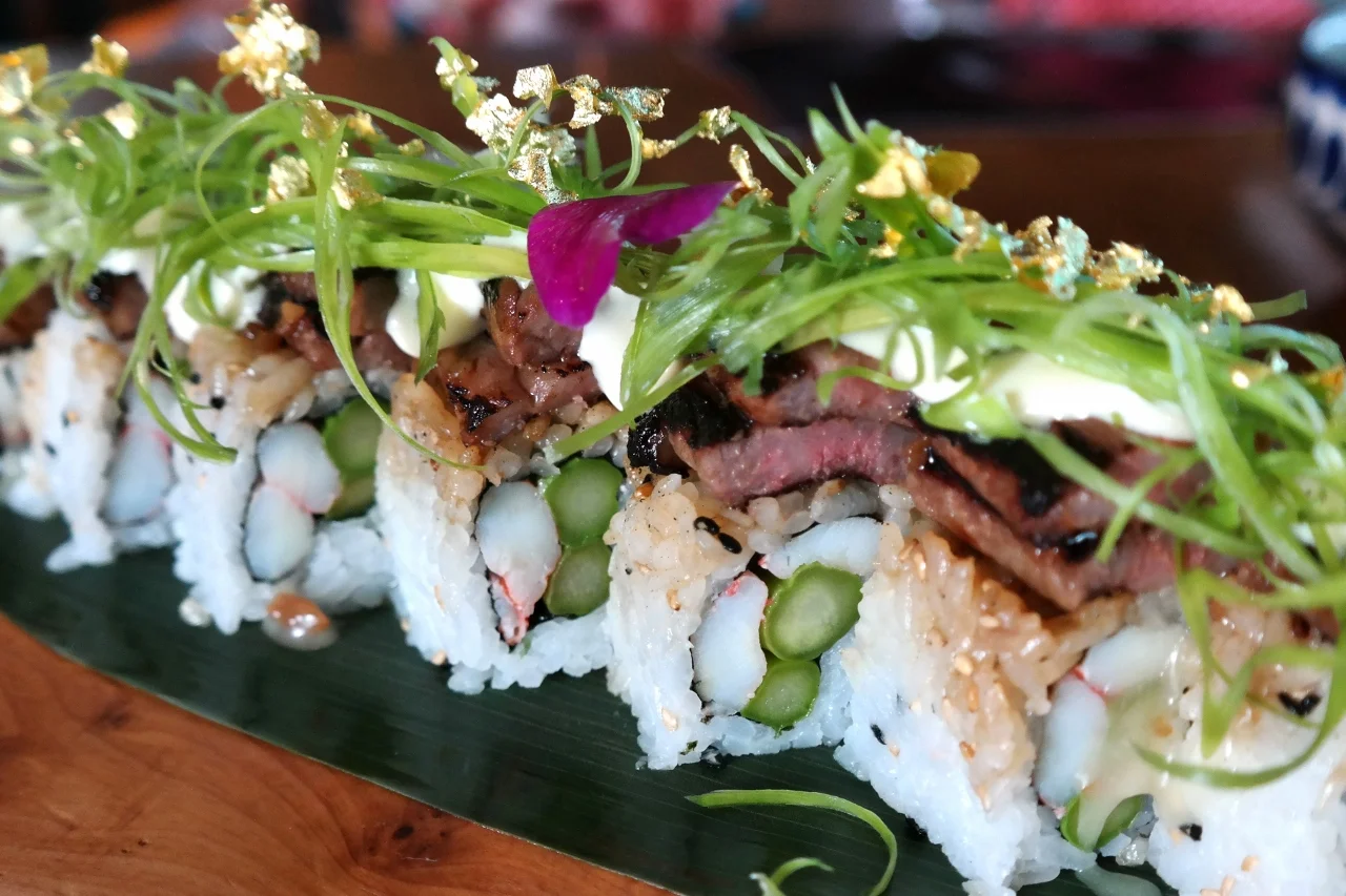 SumoMaya's Billionaire Roll with wagyu, snowcrab, asparagus, truffle aioli, and gold flake