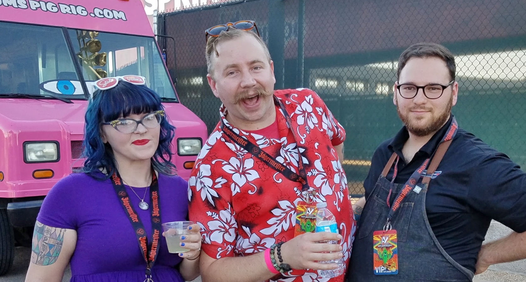 Left to right: Morgan Vinson of Bonus Round Bar (Bloody Mary #11), Judge Travis Nass, and Max Berlin of Match Cuisine and Cocktails (Bloody Mary #7)