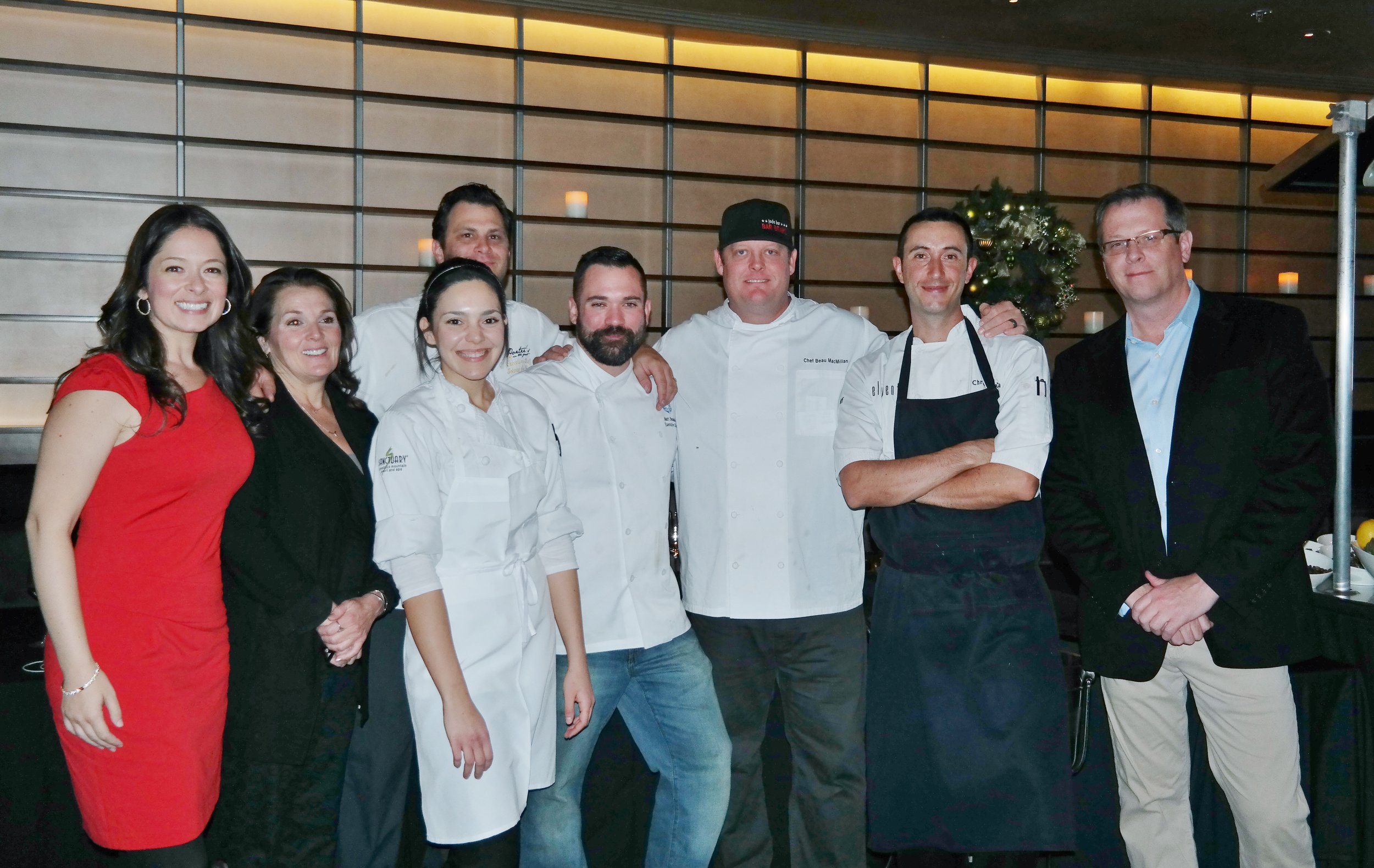 Left to right: Jessica Keener, Kim Stemler, Ana Garza, Johnny De Vivo, Matthew Beaudin, Beau MacMillan, Chris Schuetta, and Rob O'Keefe.