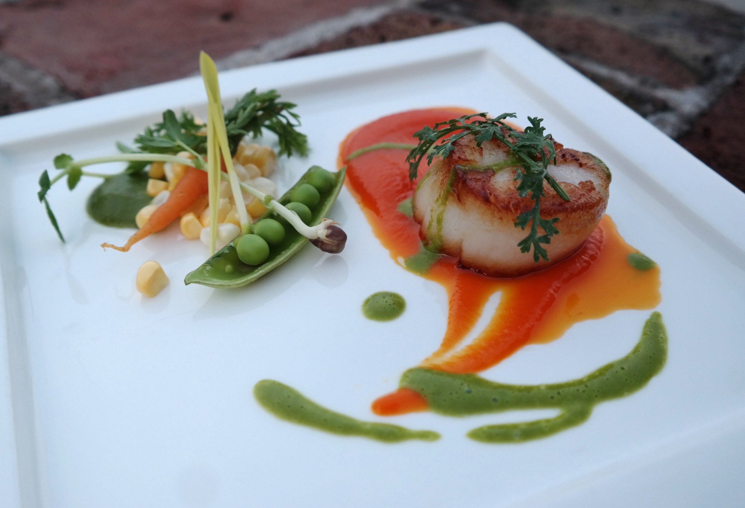 Chef ShaBazz: Seared Scallops with Pea Vinaigrette and Carrot Glaze 