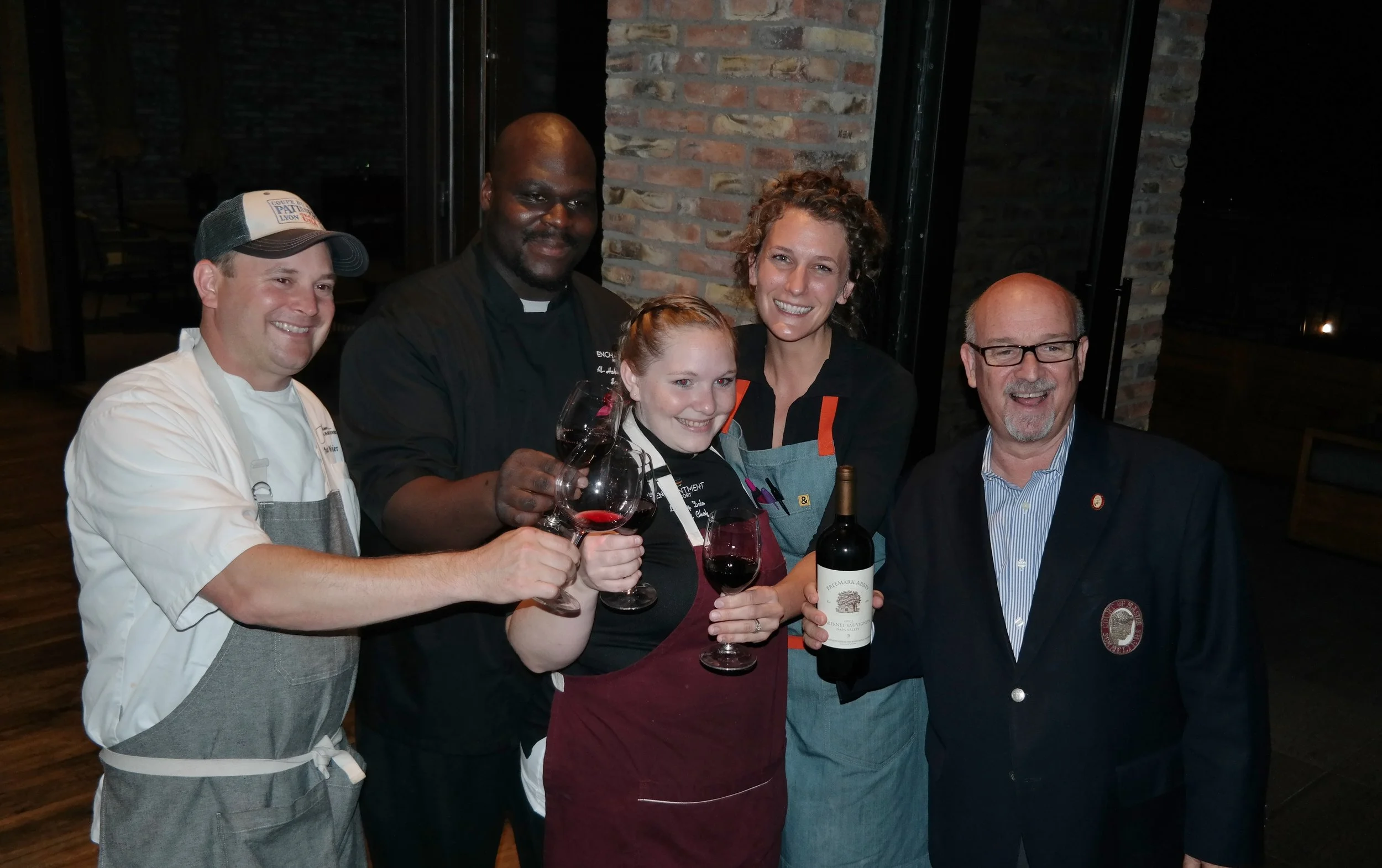 L to R: Chefs Wangler, ShaBazz, Dale and Gurney, and Master Sommelier Jordan 