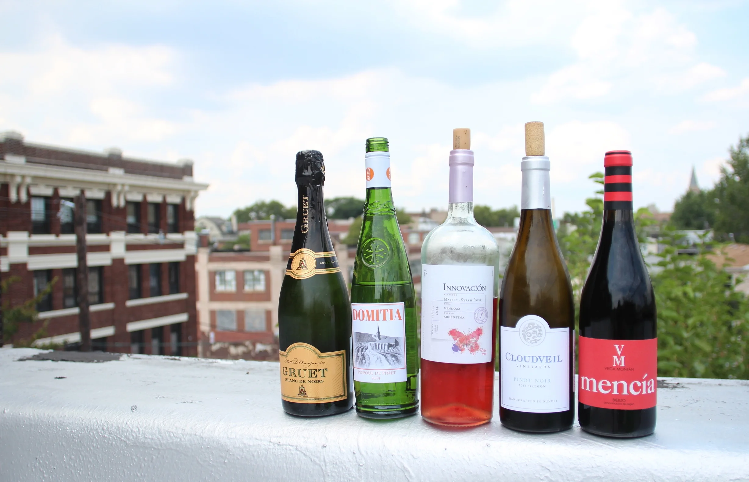 Gruet Blanc de Noirs; Domitia Picpoul de Pinet 2014; Innovacion Malbec-Syrah Rose 2014; Cloudveil Pinot Noir 2013; Vega Montan Mencia