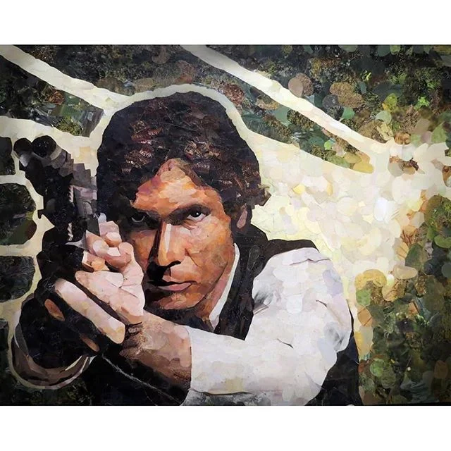 #HanSolo #Art
c. 2013
Tiny pieces of magazine paper on an 18x20&quot; wood board
. . . . . 
#FanArt #StarWars #MosaicCollage #artist #inspiration #commission #magazine #collage #paper #cut #pieces #green #HarrisonFord