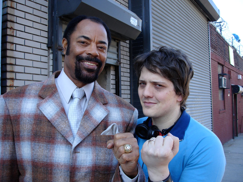 Greatest Knick ever Walt "Clyde" Frazier and I show off our rings (his championship, my wedding) on the set of C0NTR0L FR3AKS, 2006.