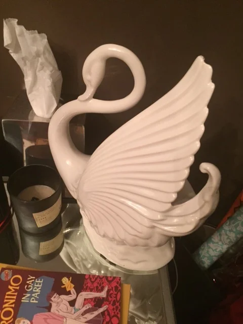 Sigmund's note said his letter was S and to look for his note in a lamp shaped like him. My wife and I have swan lamps on our bedside tables (see above), so the kids rushed to our room to find the next clue.