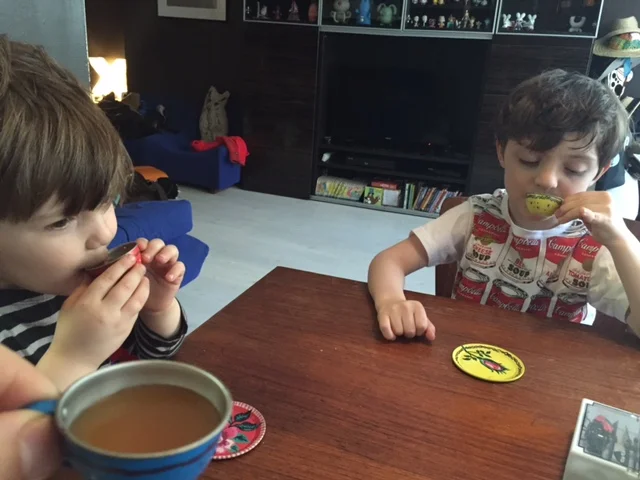 Using tiny tea cups works really well, because they have to politely ask for refills a bunch of times.
