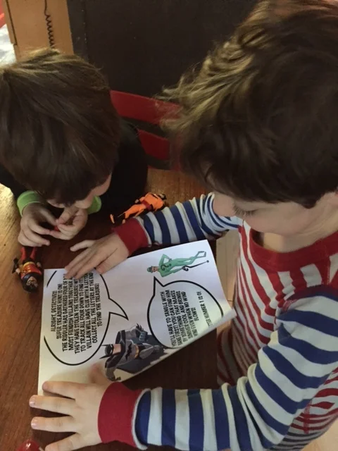 The kids read clue #1, with figures (as instructed)