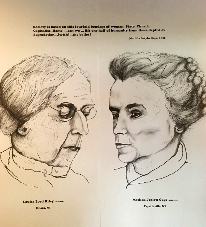 Mural of Louisa Lord Riley, left and Matilda Joslyn Gage, right
