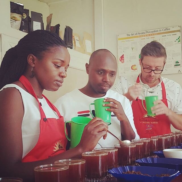 Today I visited Buf Coffee and joined Aloys and Laeticia who is one of the top cuppers in Rwanda.  We cupped eight coffees, five of which were fully washed and three were natural process.  My top pick was the same as Laeticia's!  Know when you get a 