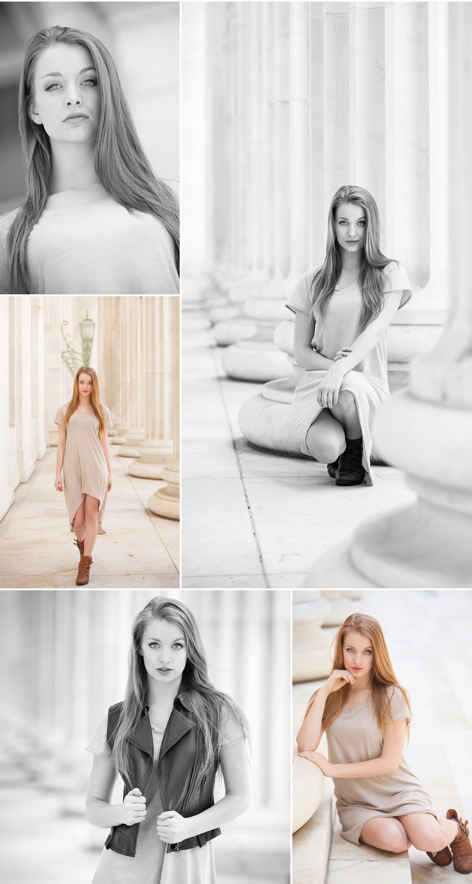 Fashion inspired High School Senior Photos, in columns at Byron White Courthouse in Denver, with photographer Jennifer Koskinen | Merritt Portrait Studio