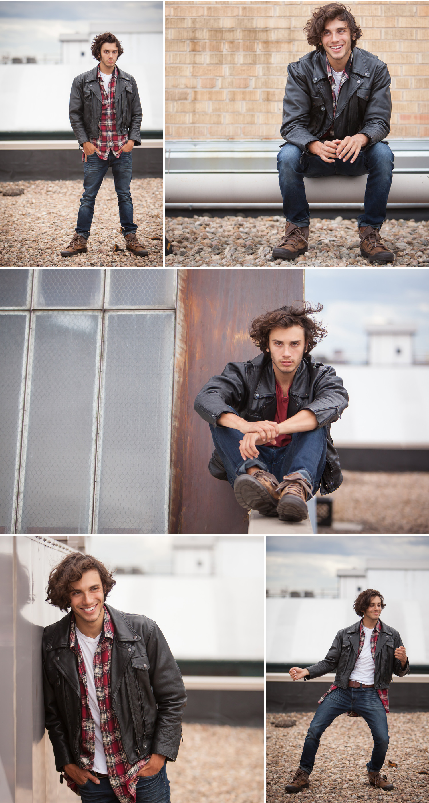 Male Talent Headshots and Portfolio Photos on urban rooftop, by Denver Photographer Jennifer Koskinen, Merritt Portrait Studio.