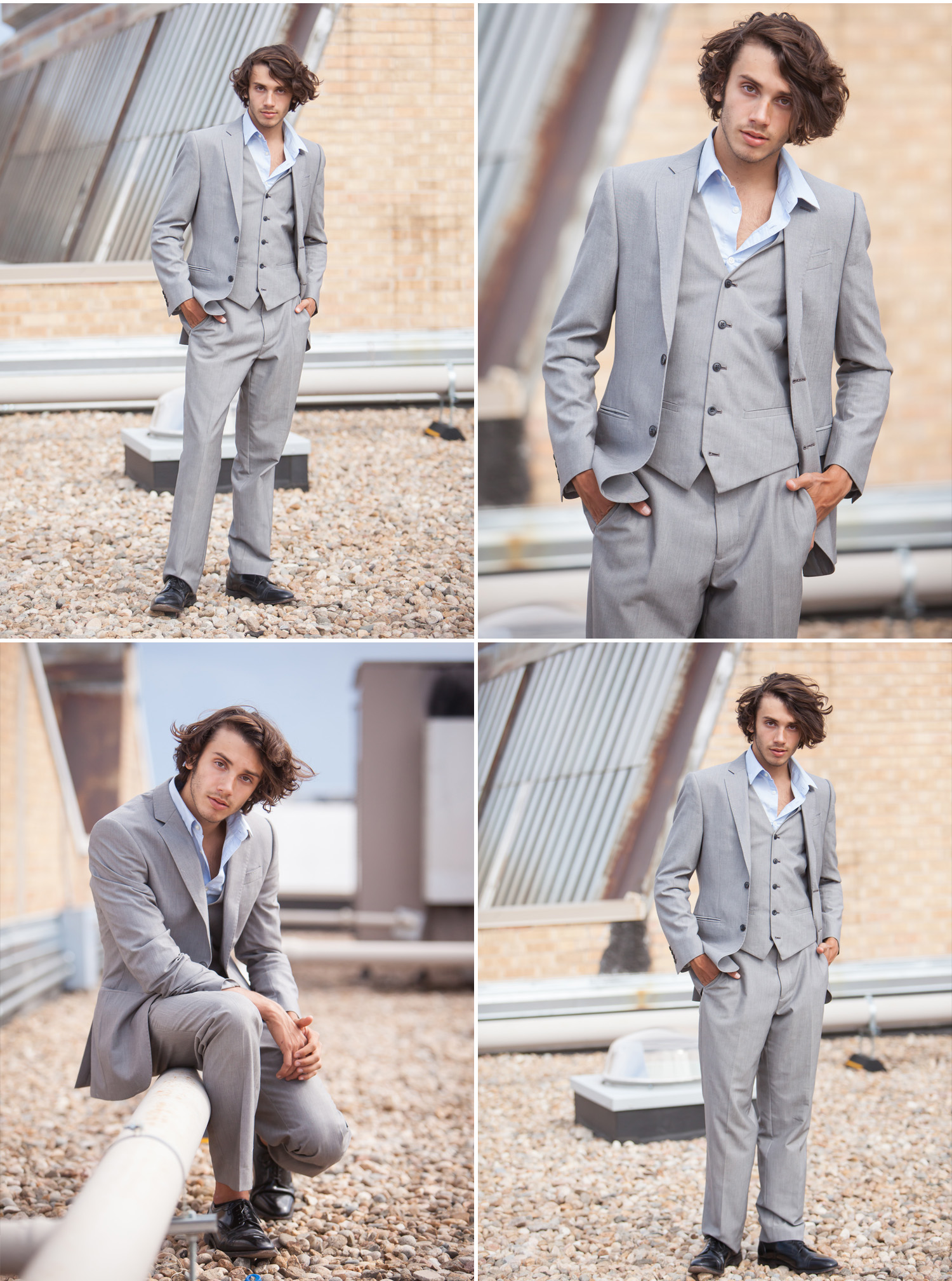 Male Talent Headshots and Portfolio Photos on urban rooftop, by Denver Photographer Jennifer Koskinen, Merritt Portrait Studio.