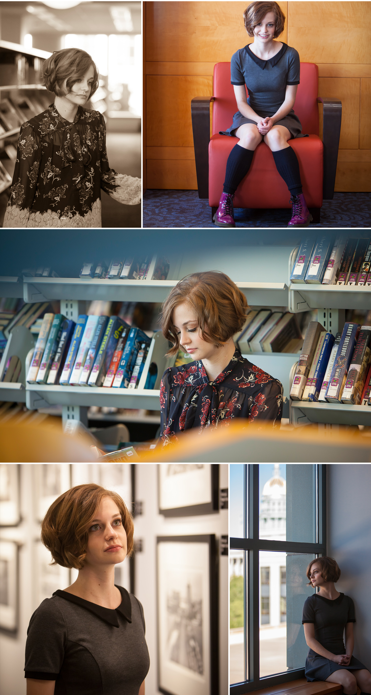 High School Senior Pictures inside Denver Public Library, with photographer Jennifer Koskinen of Merritt Portrait Studio