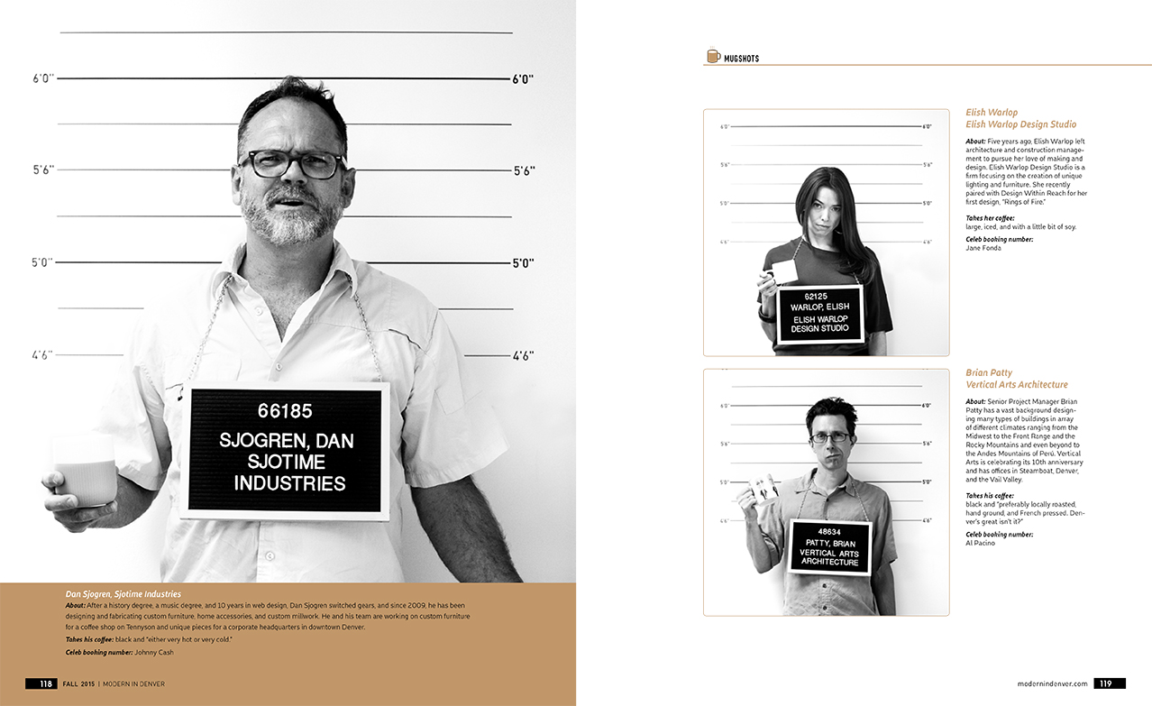 Designer "mugshots" for Modern in Denver magazine, photos by Jennifer Koskinen