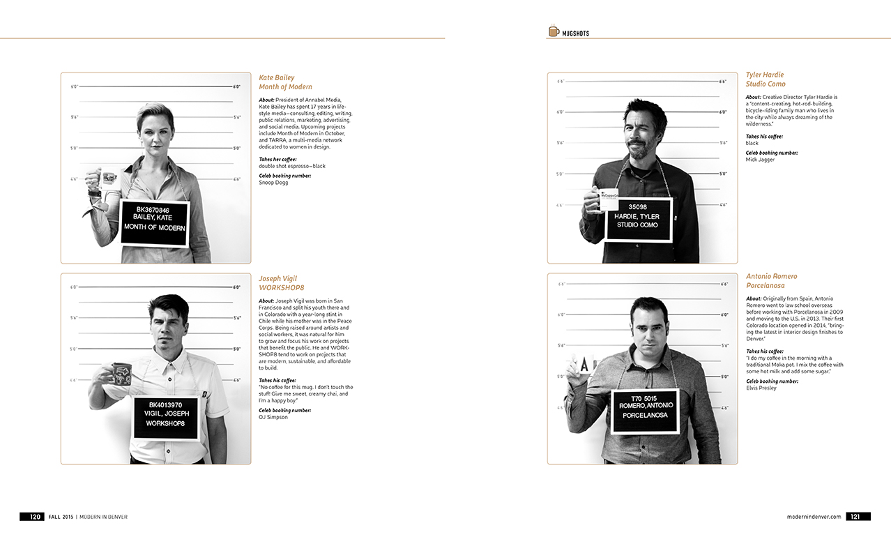 Designer "mugshots" for Modern in Denver magazine, photos by Jennifer Koskinen
