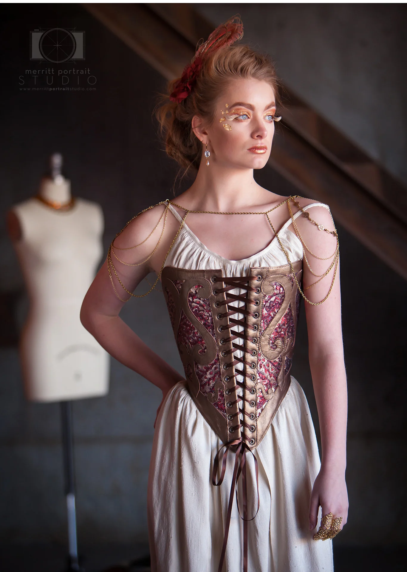 High Fashion Styled Corset Photo Session in Denver. Costume designer Cynthia Settje of Redthreaded. Photographer Jennifer Koskinen | Merritt Portrait Studio