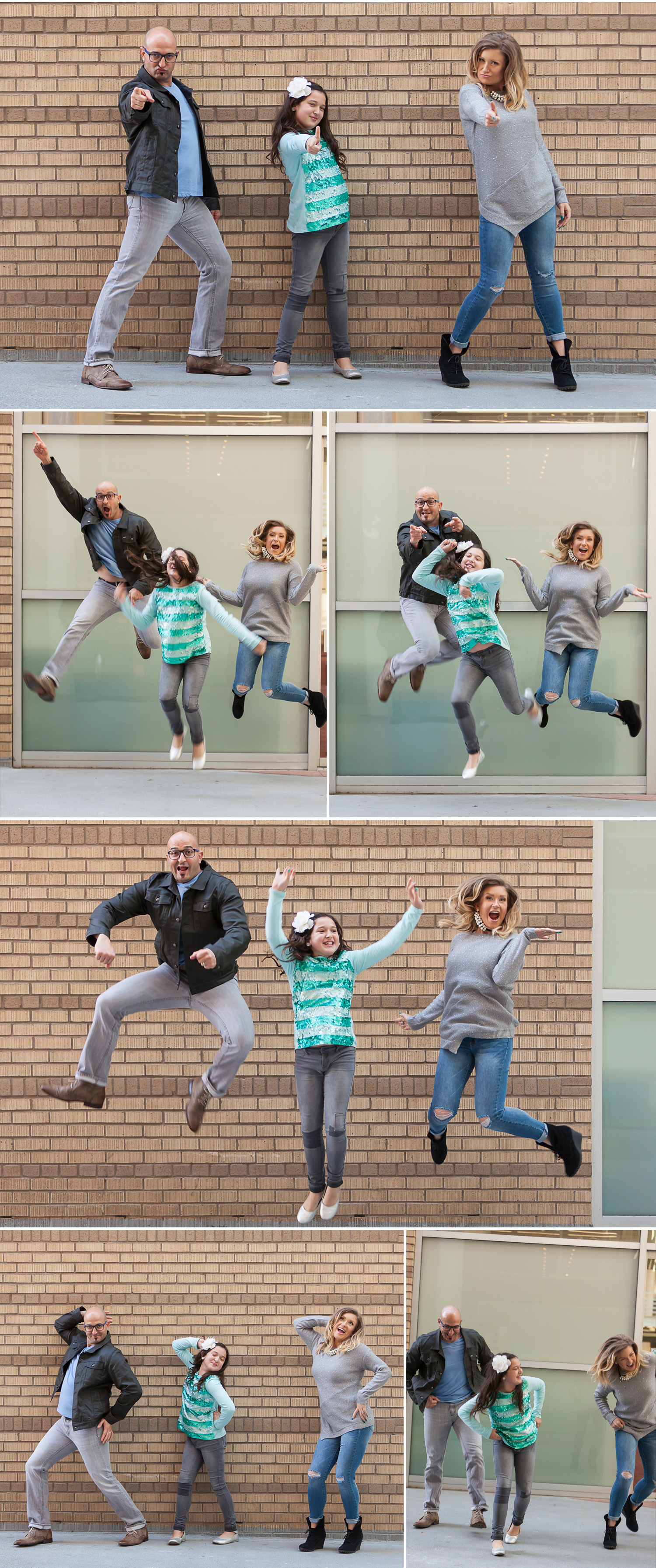 Silly FUN jumping Family Pictures at the Denver Center for Performing Arts with photographer Jennifer Koskinen