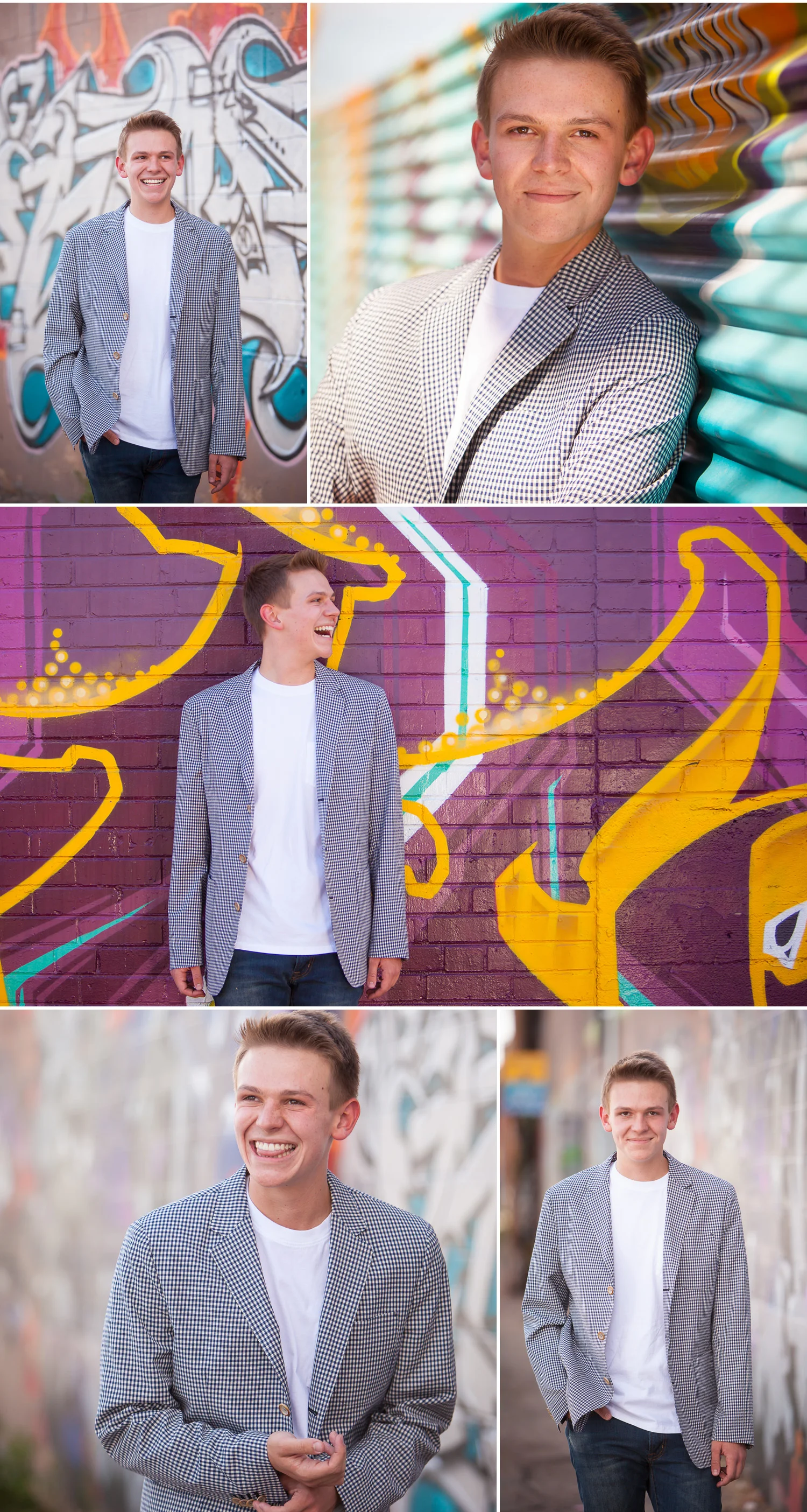 Urban Senior Guy Pictures with colorful graffiti with Denver photographer Jennifer Koskinen | Merritt Portrait Studio