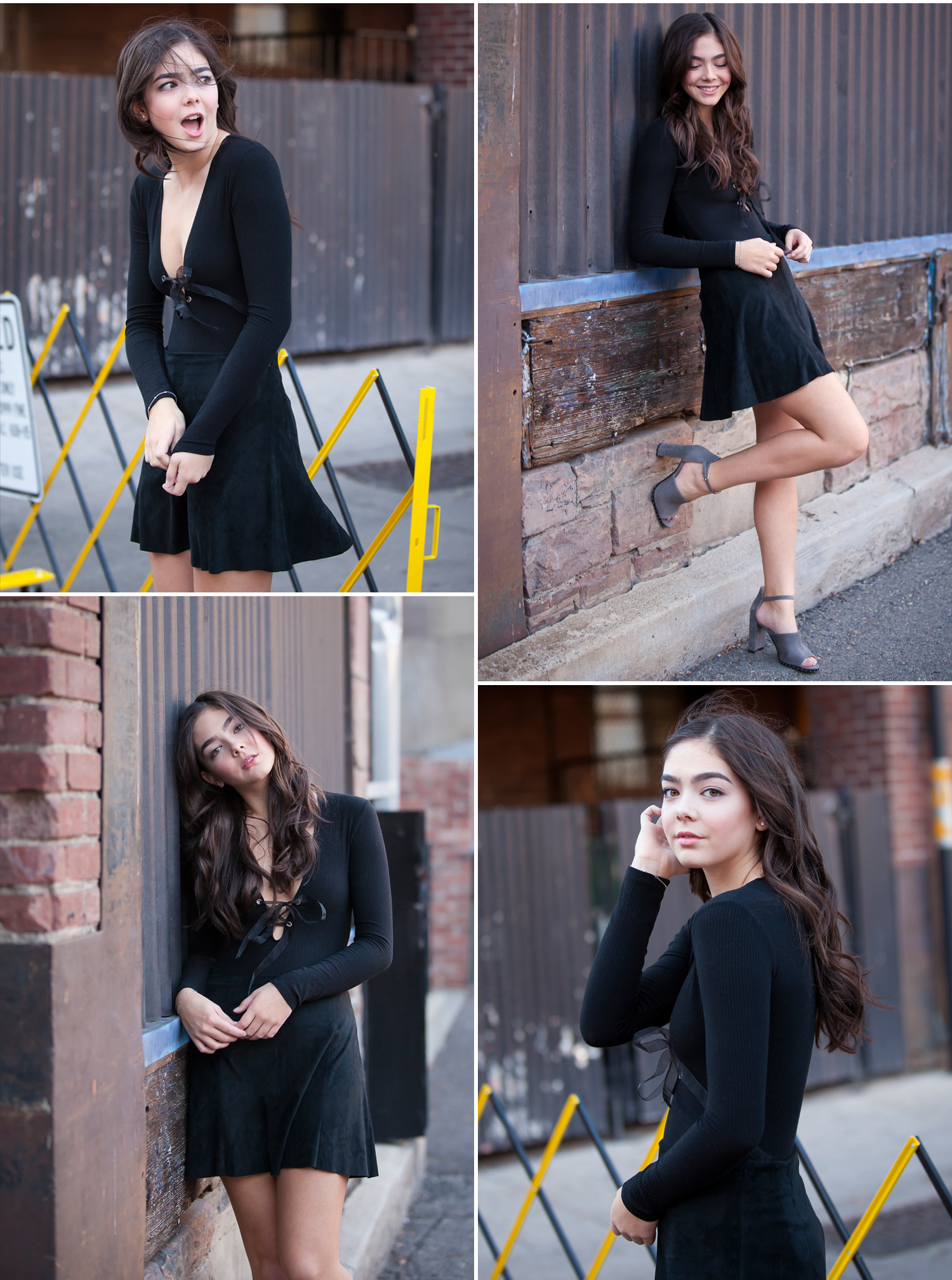 playful, fashionable high school senior girl pictures in Denver ally, with photographer Jennifer Koskinen, Merritt Portrait Studio