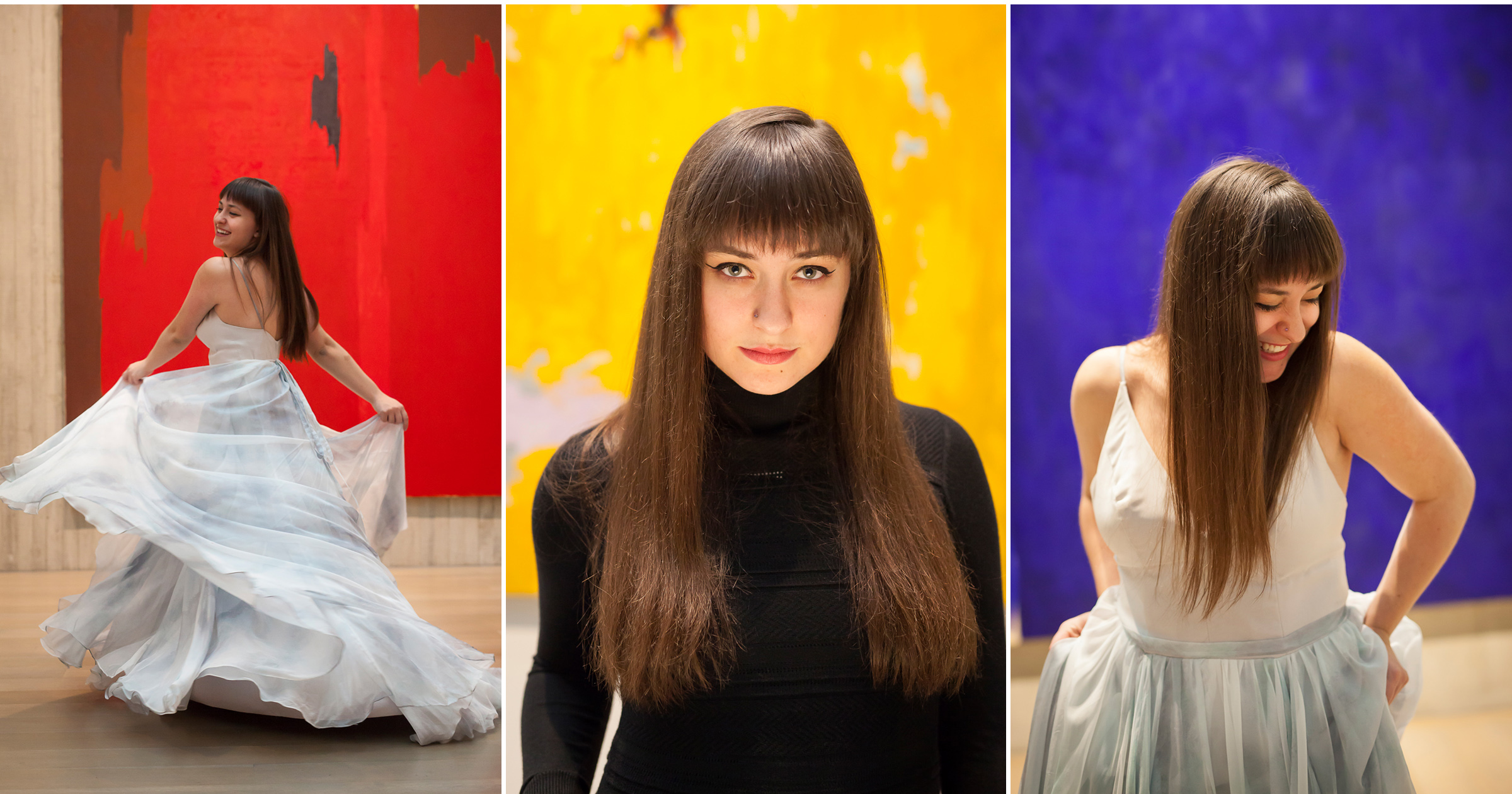 Senior Portraits with colorful abstract paintings in Clyfford Still Museum in Denver with photographer Jennifer Koskinen, Merritt Portrait Studio