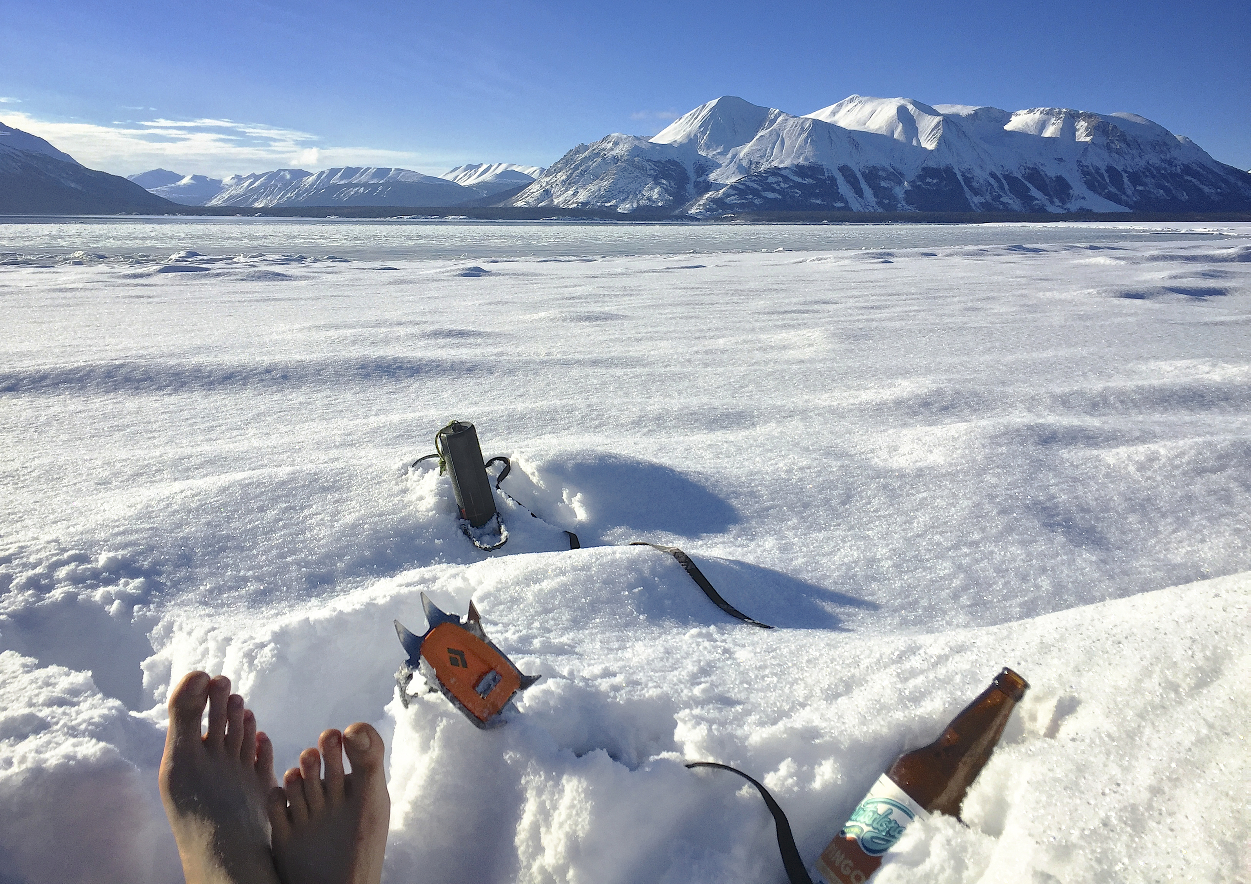 Ice crampon is best beer opener.