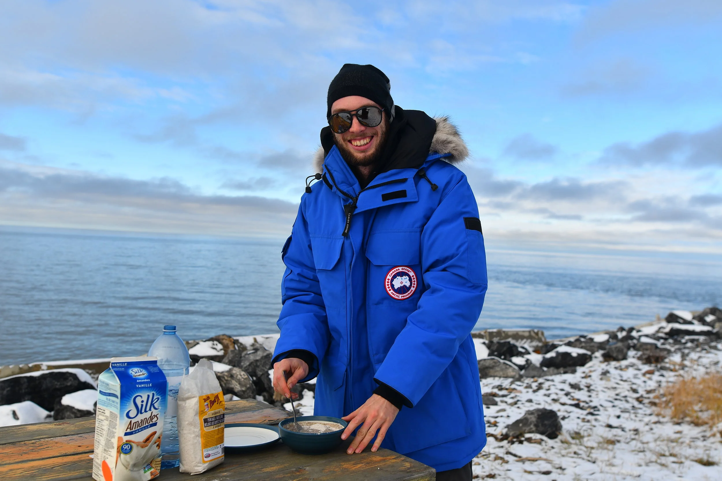Cookin’ buckwheat pancakes by the Arctic Sea.