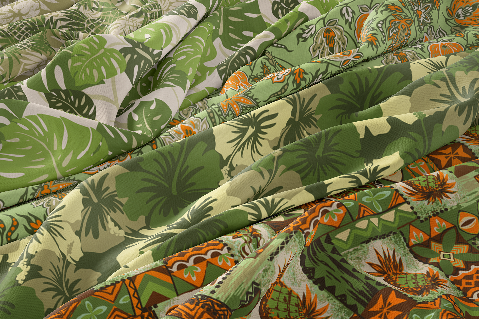 Palm Greens and Tropical Camo Hawaiian Fabrics