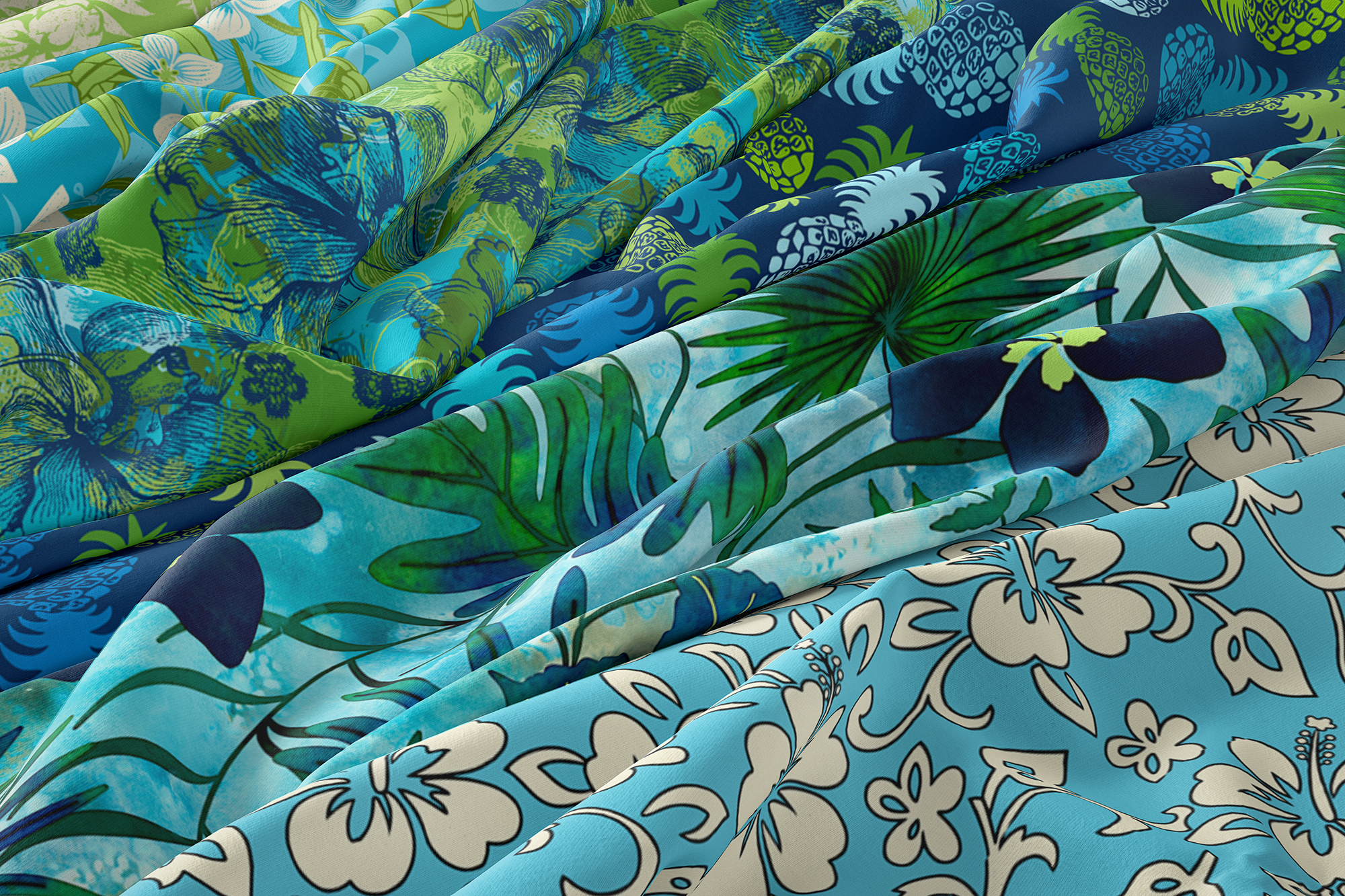 Oceanic Teals and Tropical Cools Hawaiian Fabrics