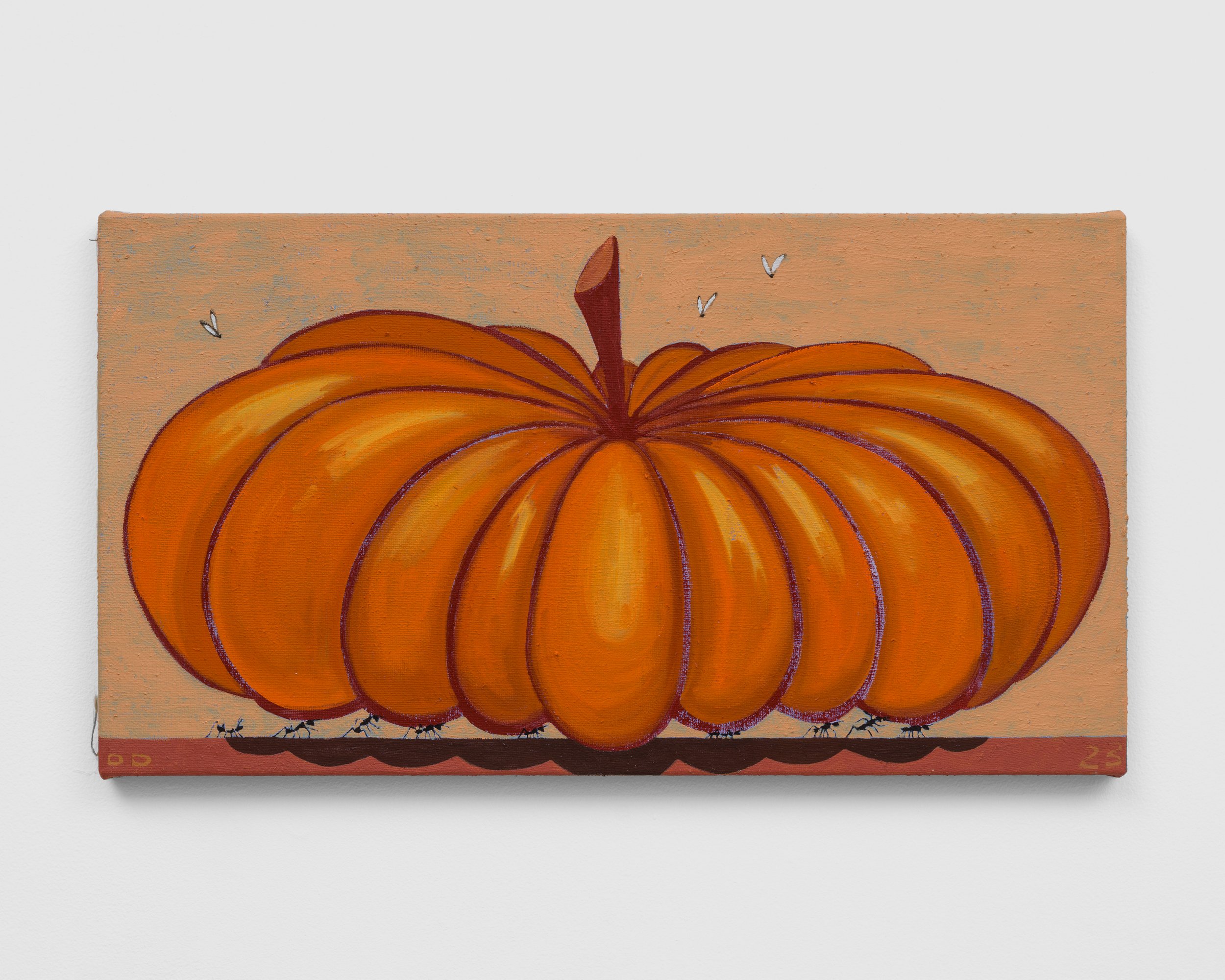   Ants carry Pumpkin , Oil on Flax, 30.5 x 56 cm, 2023 