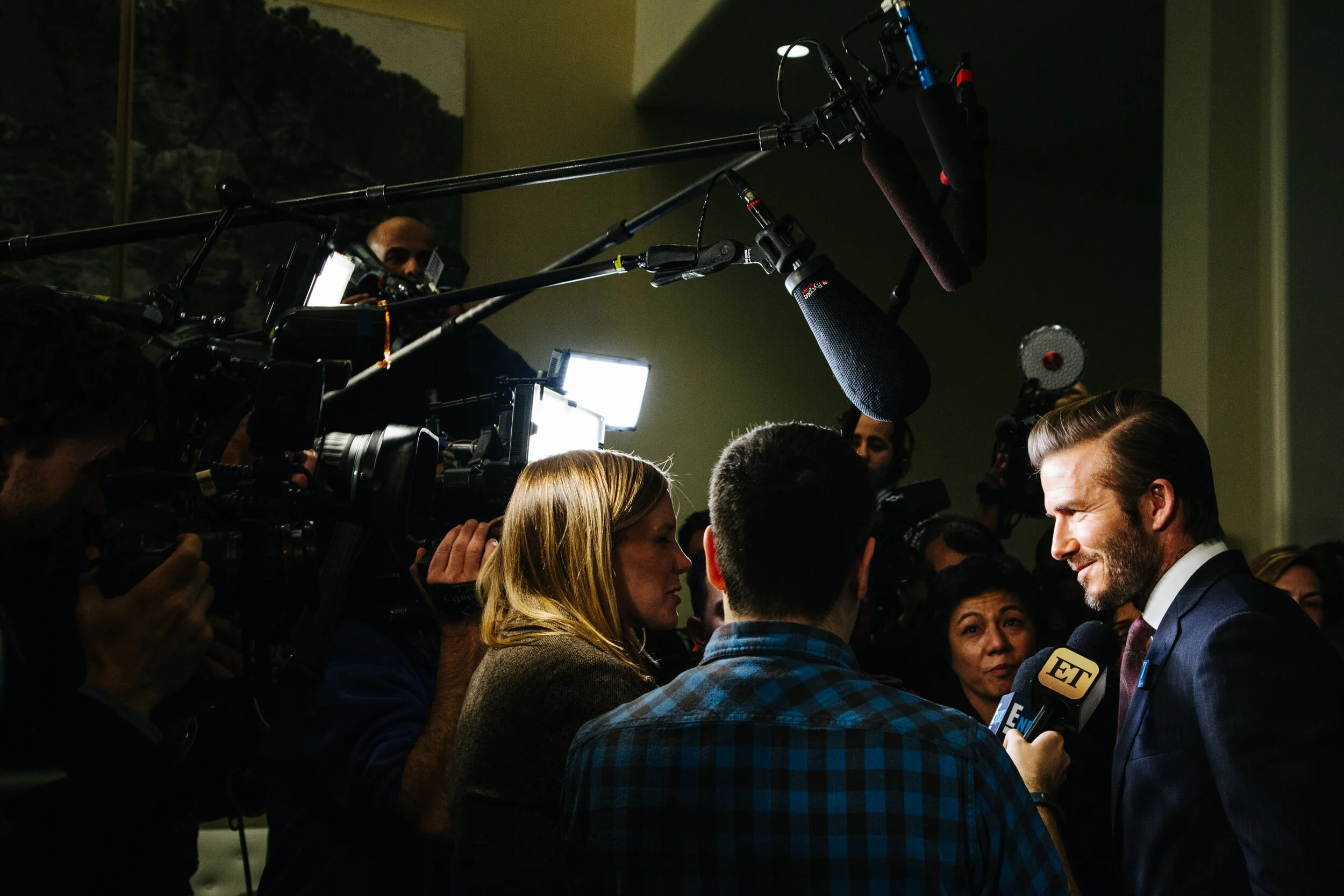British former soccer player David Beckham talks to members of the media as he attends the 70th UNICEF Anniversary at the United Nations Headquarters in New York, 2016.